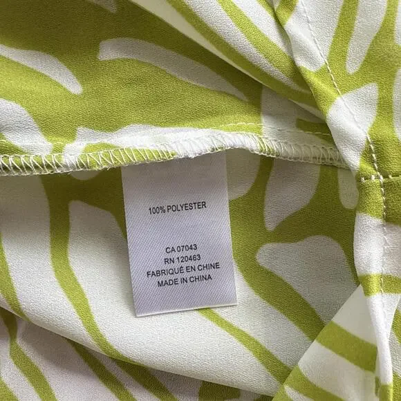 Cynthia Rowley Lime Green White Abstract Sea Shell Short Sleeve Top Blouse 2X - Picture 6 of 8